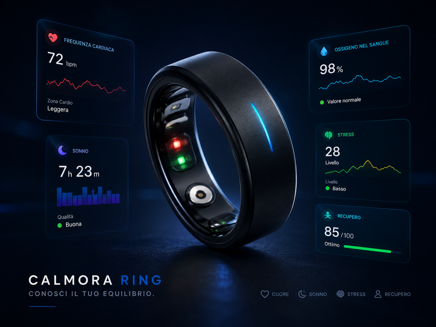 Calmora Ring per monitoraggio di sonno, stress e recupero